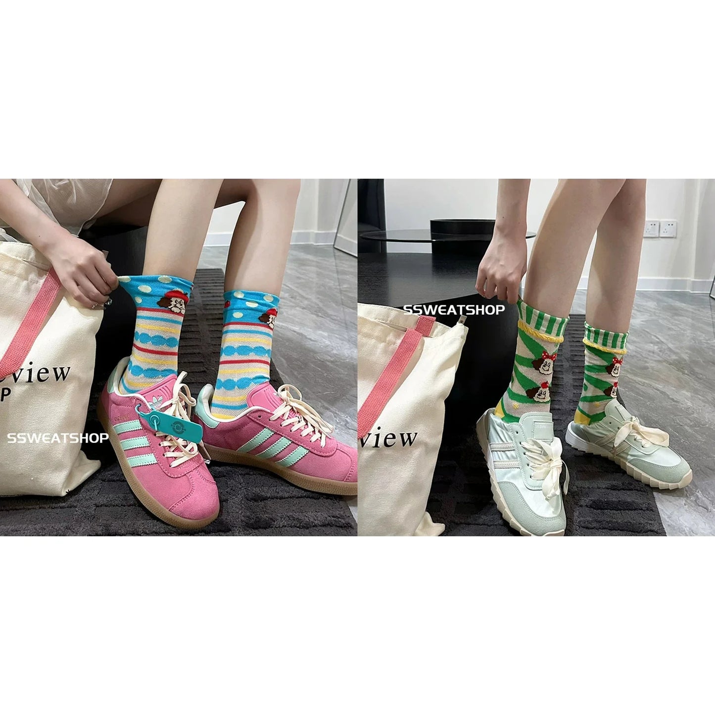Sheer Lace Cute Dog Pattern Mid Calf Socks for Women - Breathable Thin Fashion