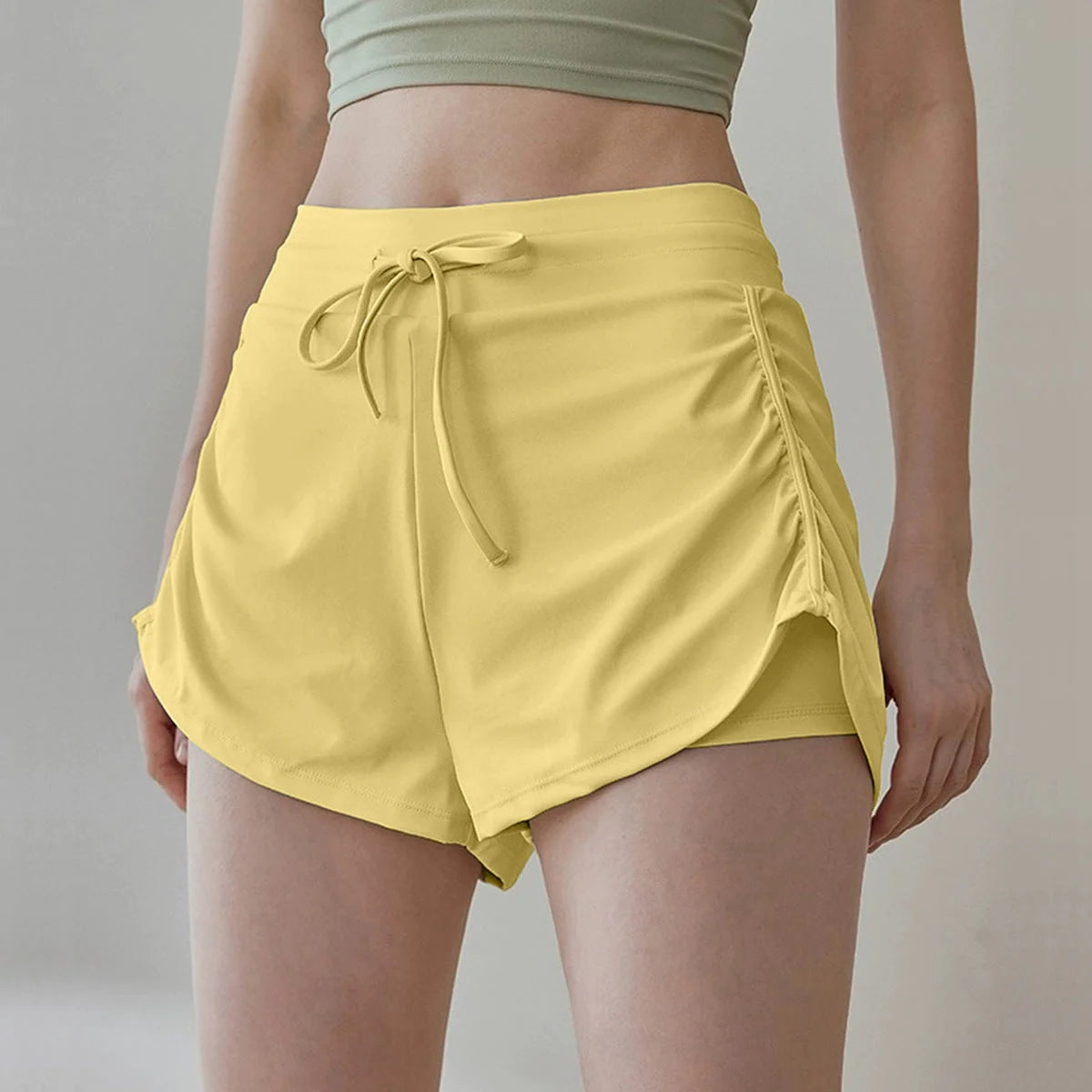 High-waisted drawstring shorts with drawcord ruched sides