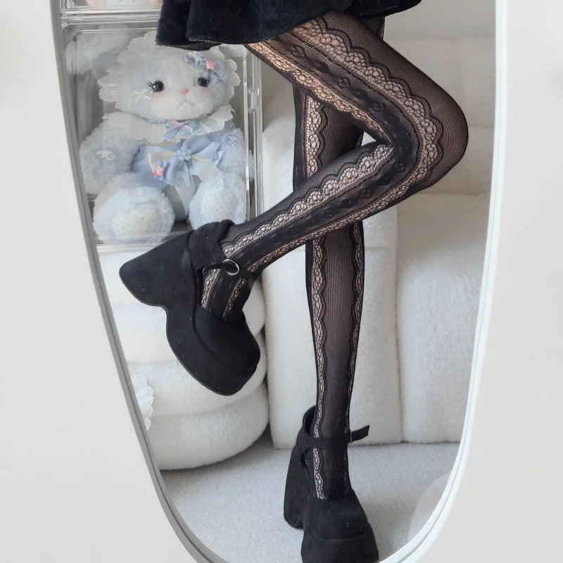 Lace Floral Mesh Tights - Sheer Patterned Pantyhose for Women