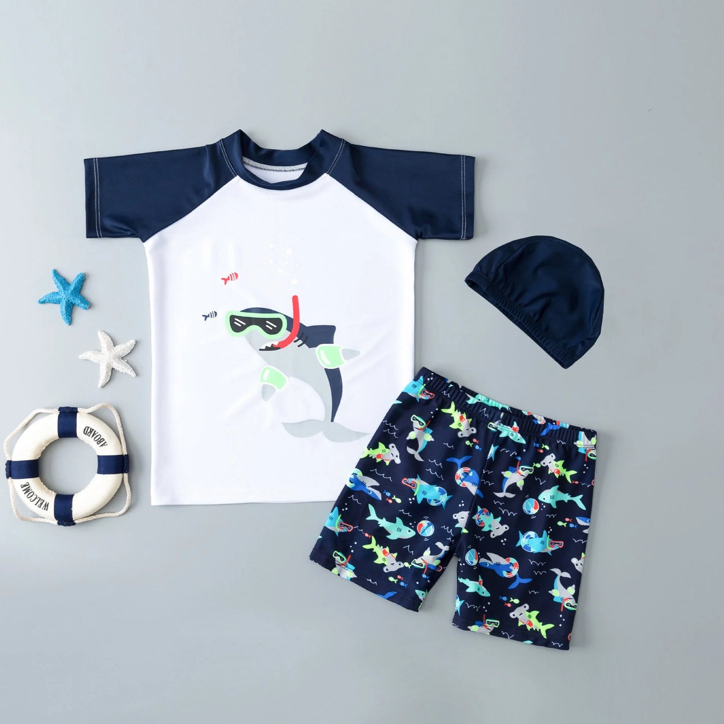 Boys Quick-Dry Rash Guard Swimwear with Sun Protection
