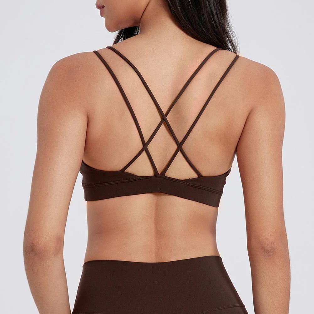 Bare Feel Cross-Back Sports Bra: Breathable Yoga Crop with Supportive Straps