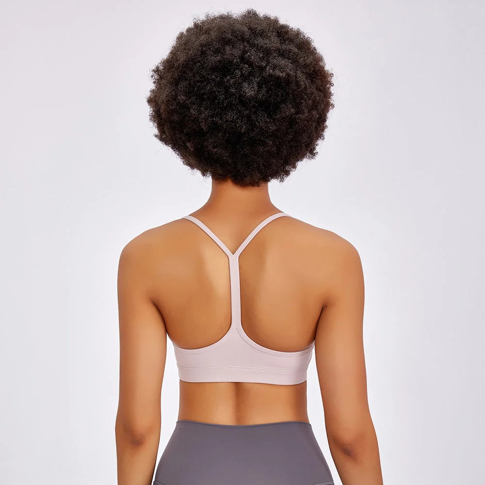 Y-Shaped Thin Strap Sports Bra with Supportive Back Support