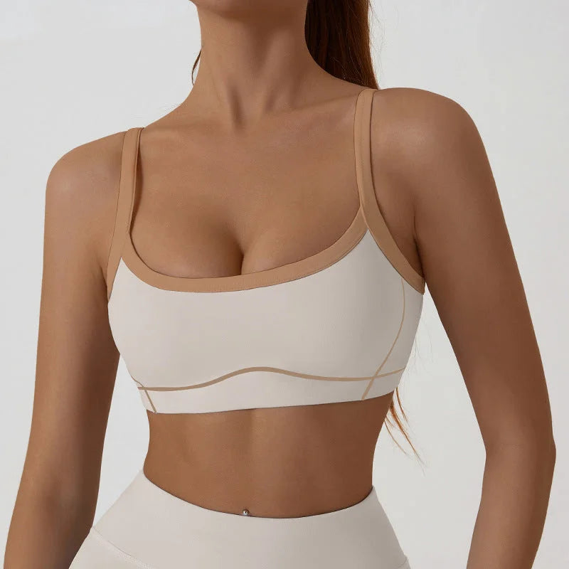 Nude Feel Removable Strappy Sports Bra Colour Block Yoga Camisole