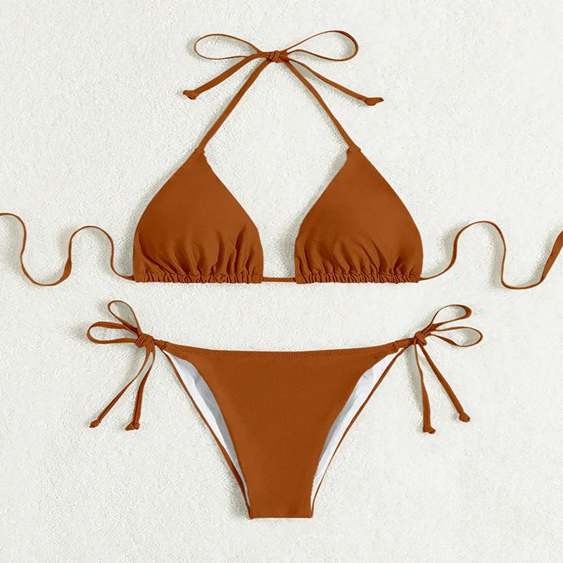 Triangle Bikini with Ties and Halter Neck