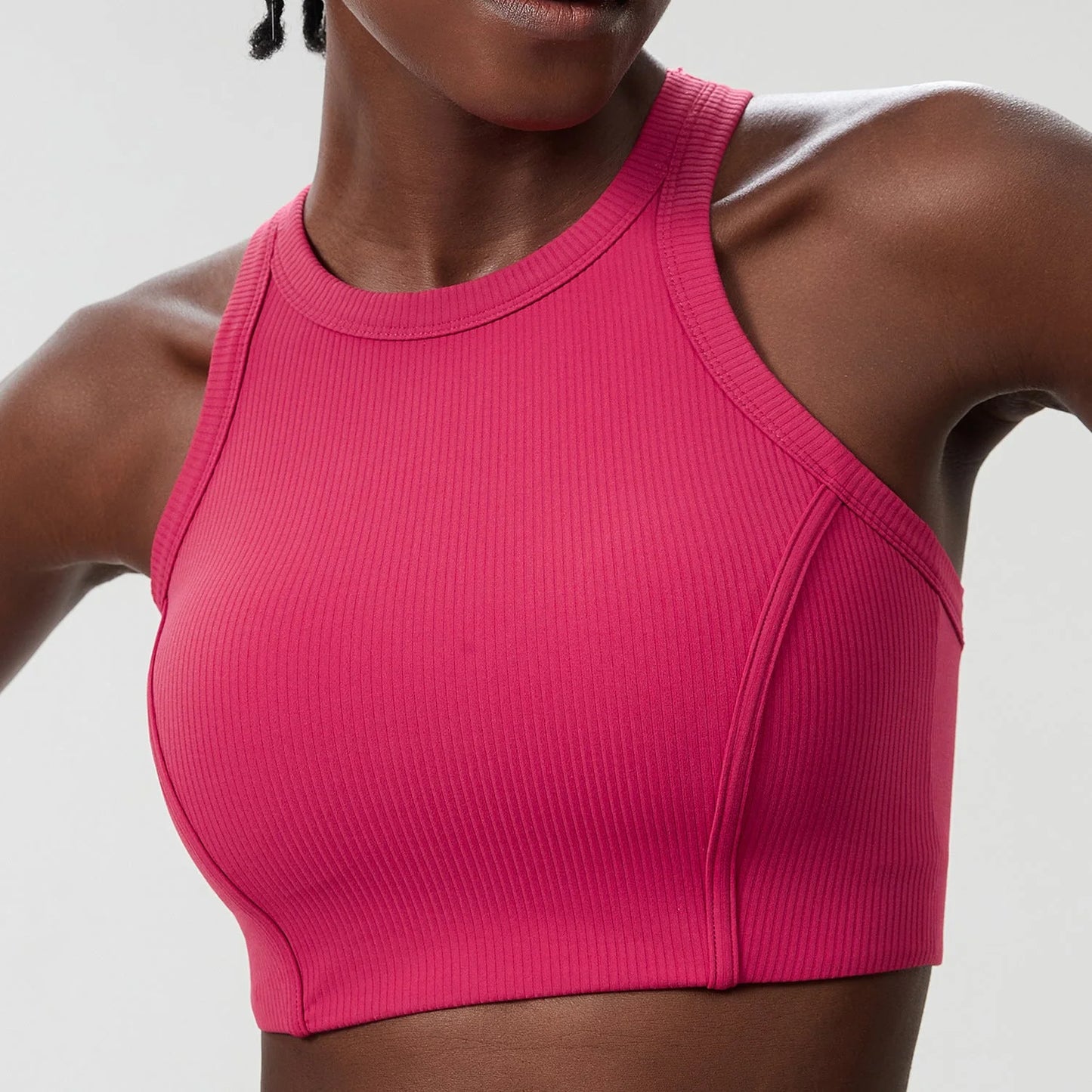 Liana Stripe High-Neck Sports Bra - High Support Yoga Bra with Removable Cups