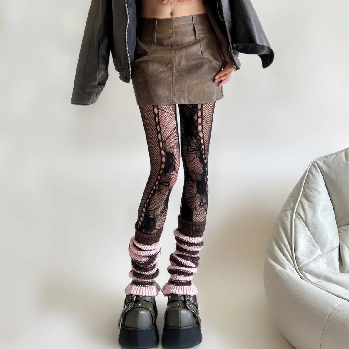 Ripped Lace Fishnet Tights Cutout Stockings Y2K Punk Style