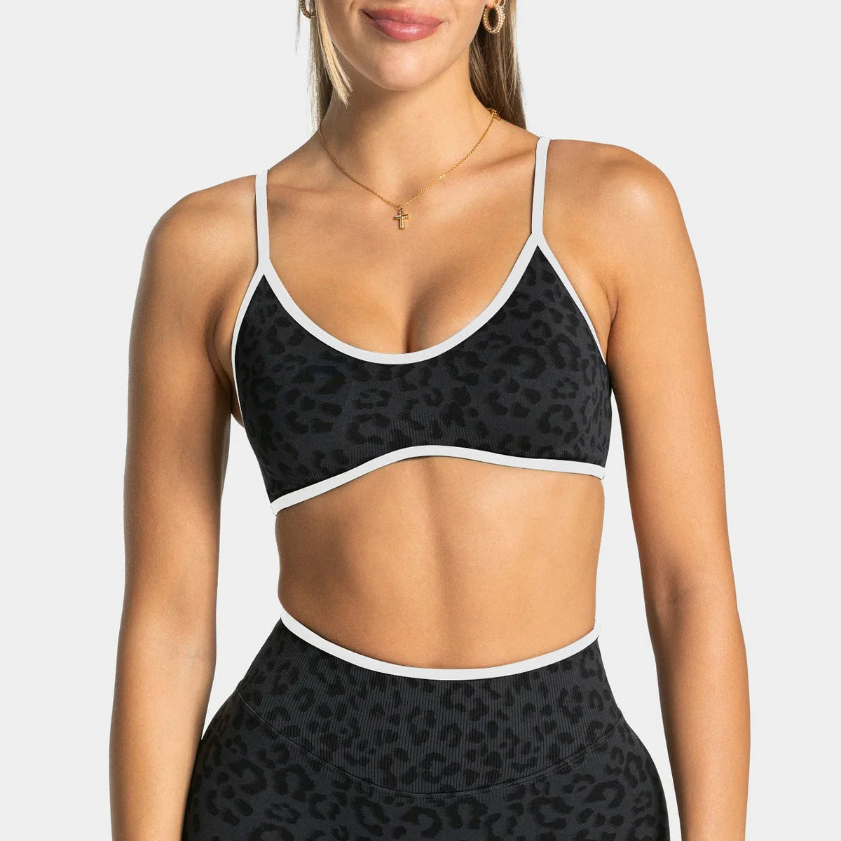 Leopard Print Sport Bra with Thin Straps