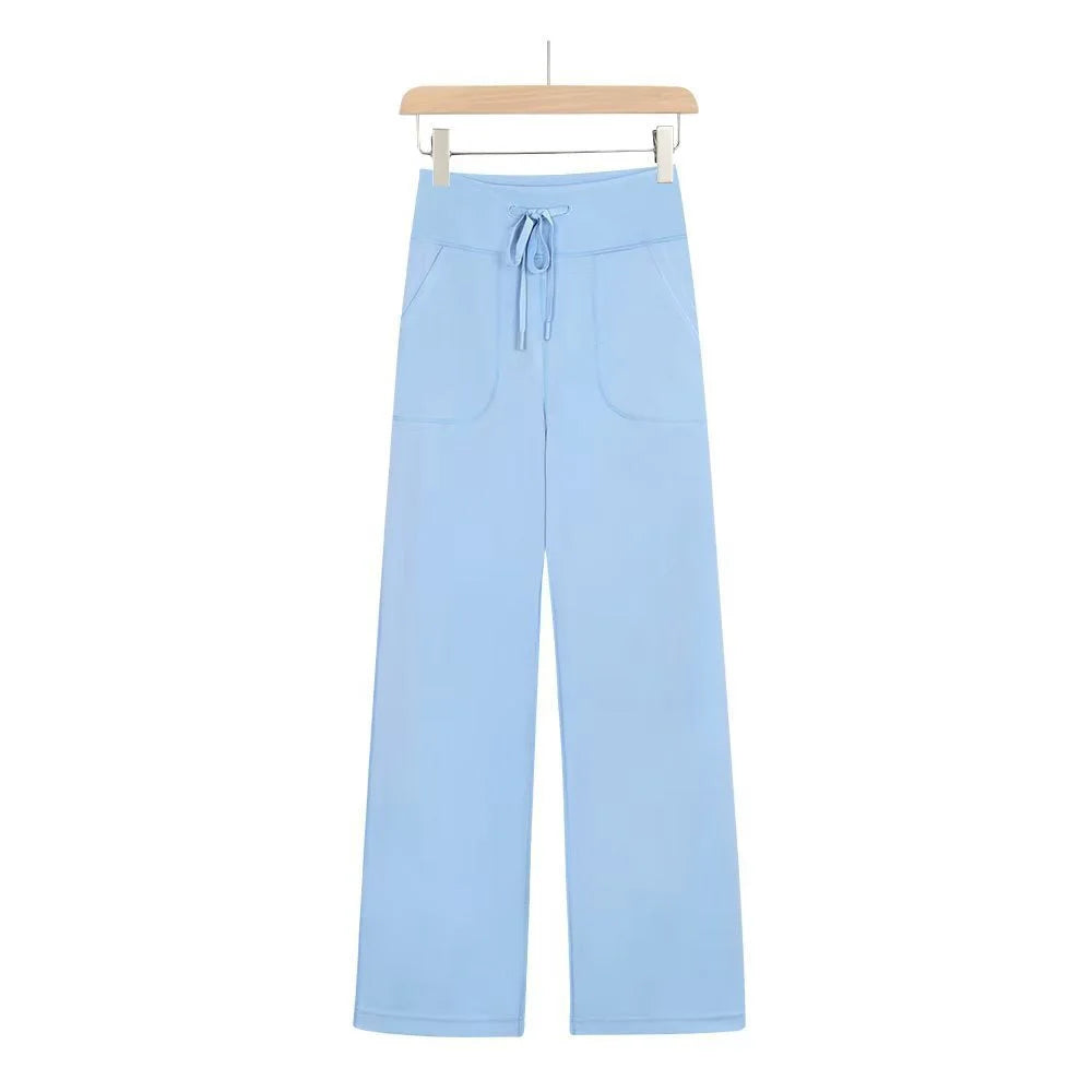 High-waisted drawstring wide leg lounge pants