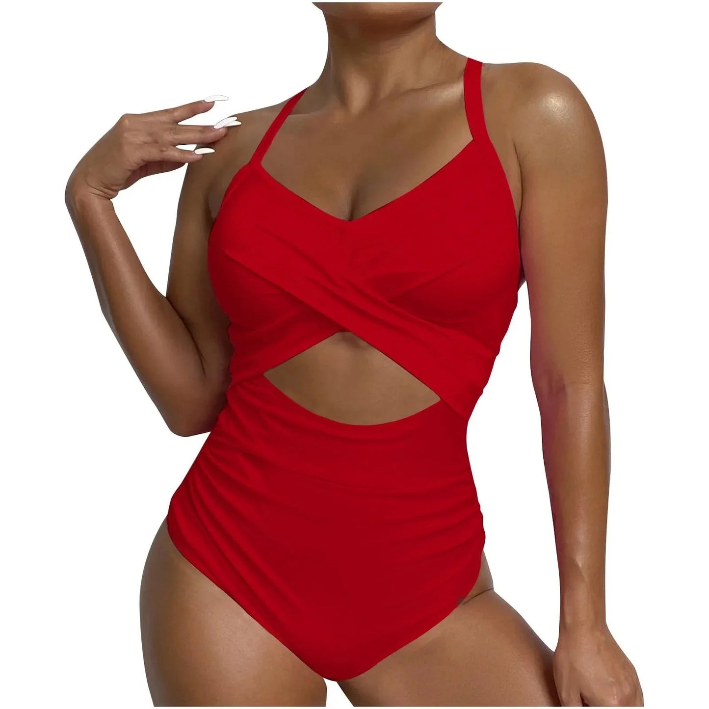 Sexy One Piece Swimsuit with Cut Out Cross Detail High Waist V-Neck Bathing Suit