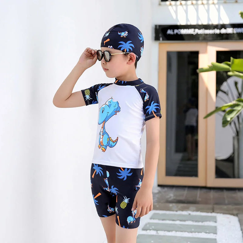 Boys Quick-Dry Rash Guard Swimwear with Sun Protection