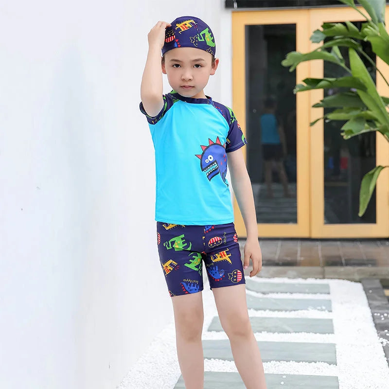 Boys Quick-Dry Rash Guard Swimwear with Sun Protection