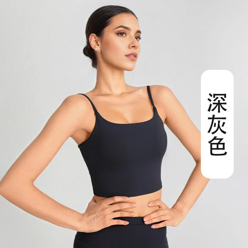 Square Neck Cami Yoga Bra With Built-in Pad