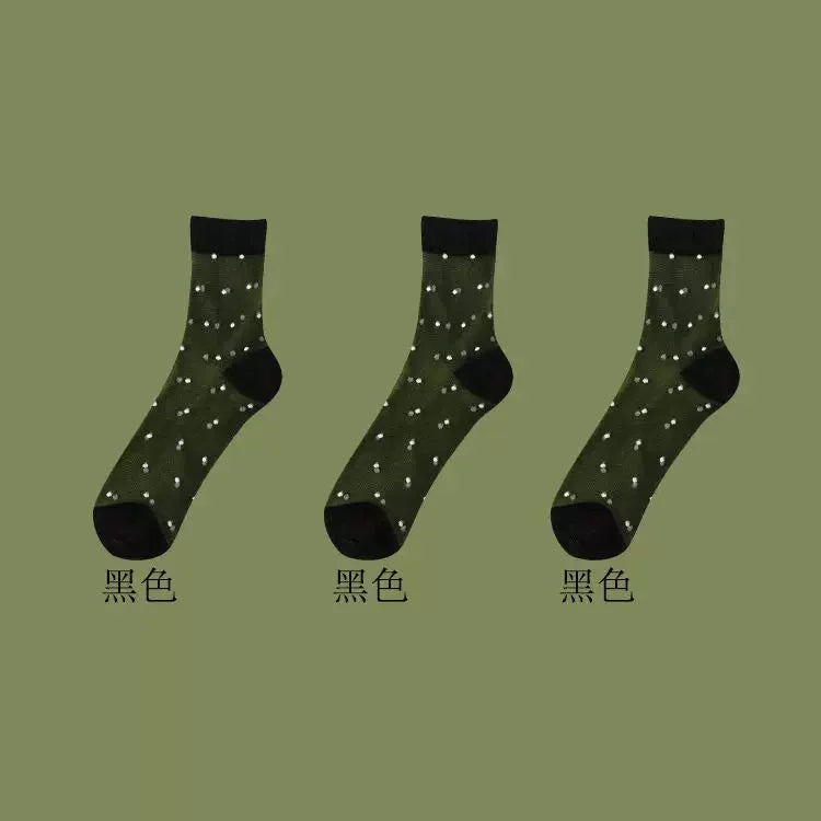 Sheer Polka Dot Sheer Socks for Women - Breathable Summer Mid Calf Socks