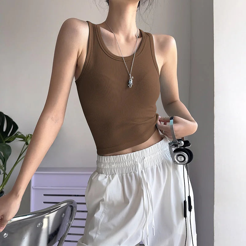 Contrast Trim Seamless Active Tank Top with Built-In Support