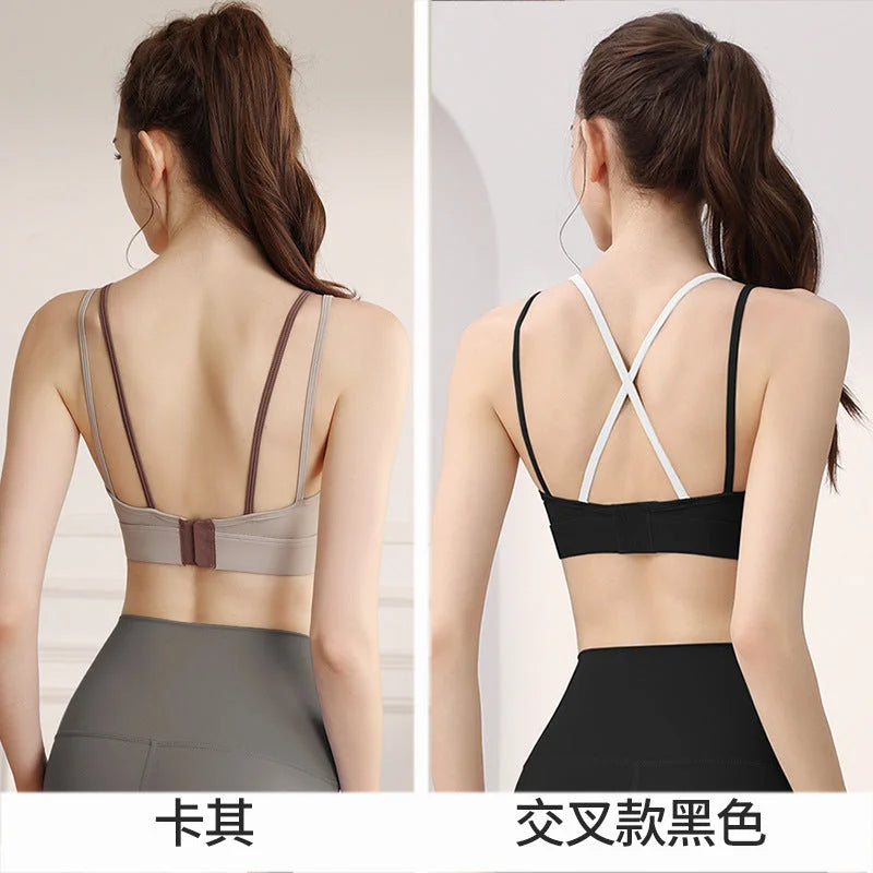 Fixed Cup Sports Bra for Women - Shockproof Support Running Training Fitness Yoga Cross Back Bra