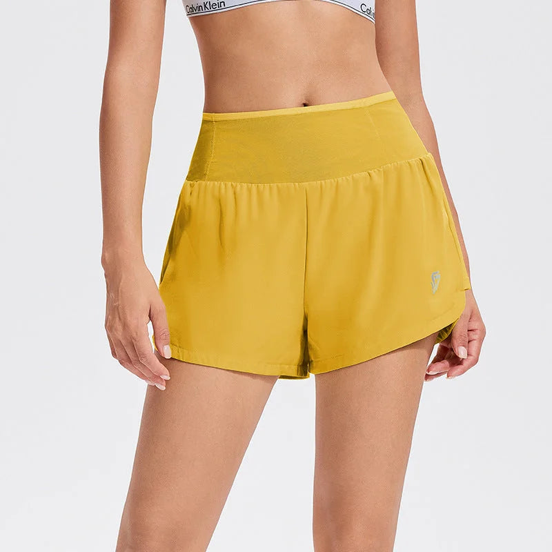 High-Waist Pocket Athletic Shorts - Breathable High-Rise Running Yoga Shorts