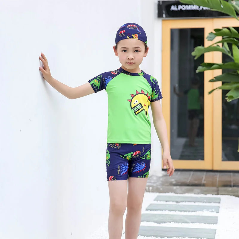 Boys Quick-Dry Rash Guard Swimwear with Sun Protection