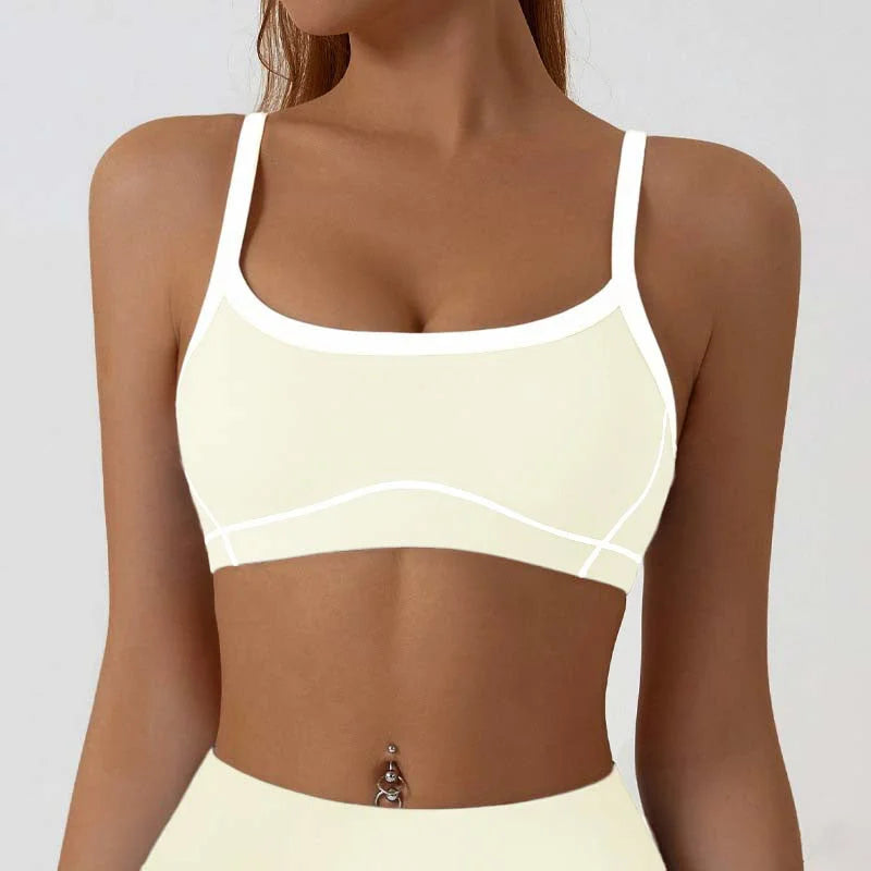 Nude Feel Removable Strappy Sports Bra Colour Block Yoga Camisole