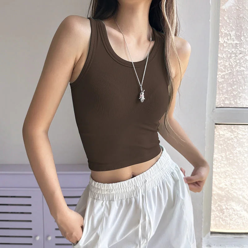 Contrast Trim Seamless Active Tank Top with Built-In Support