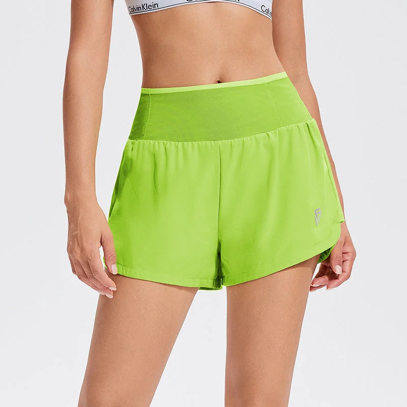 High-Waist Pocket Athletic Shorts - Breathable High-Rise Running Yoga Shorts