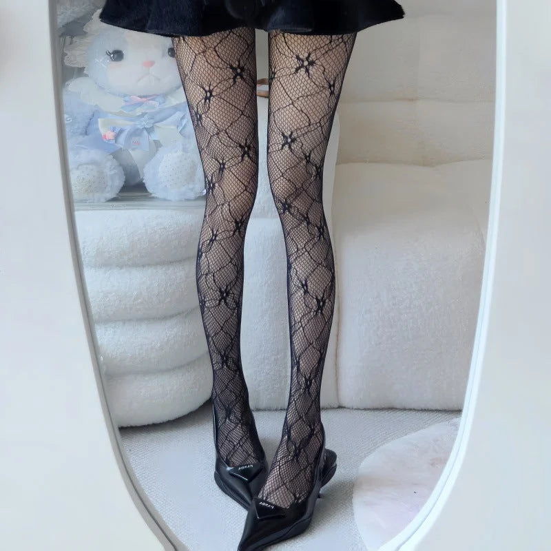 Lace Floral Mesh Tights - Sheer Patterned Pantyhose for Women