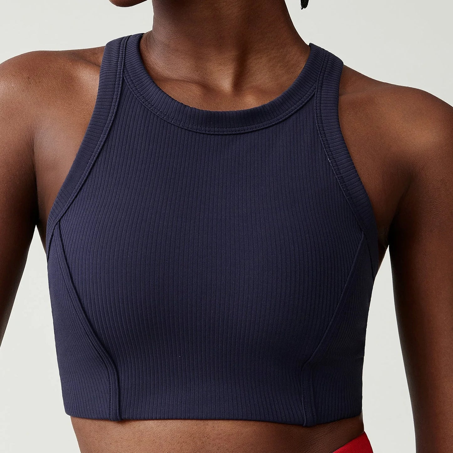 Liana Stripe High-Neck Sports Bra - High Support Yoga Bra with Removable Cups