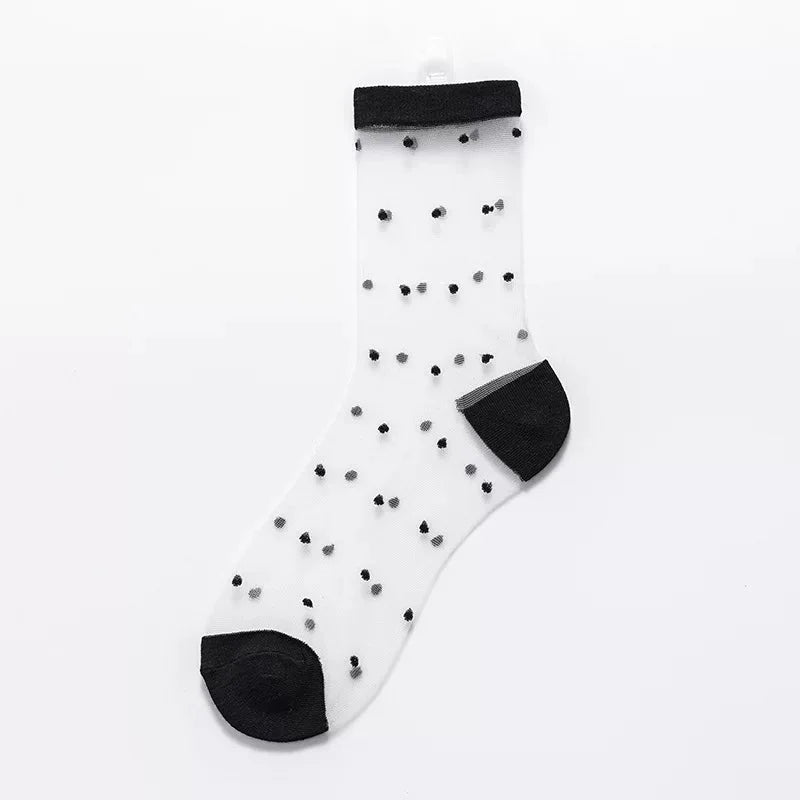 Sheer Polka Dot Sheer Socks for Women - Breathable Summer Mid Calf Socks