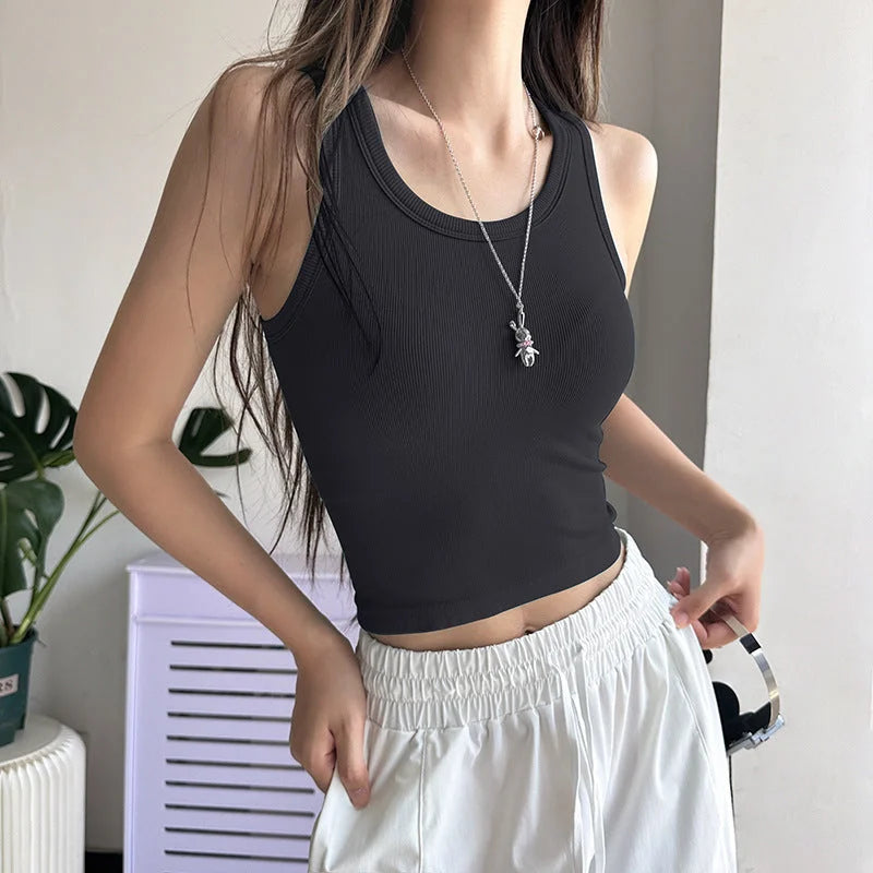 Contrast Trim Seamless Active Tank Top with Built-In Support