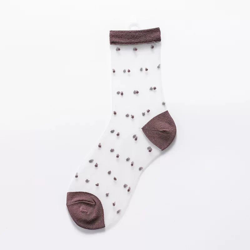 Sheer Polka Dot Sheer Socks for Women - Breathable Summer Mid Calf Socks