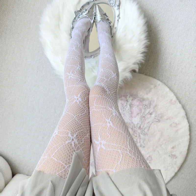 Lace Floral Mesh Tights - Sheer Patterned Pantyhose for Women