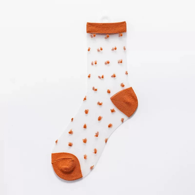 Sheer Polka Dot Sheer Socks for Women - Breathable Summer Mid Calf Socks