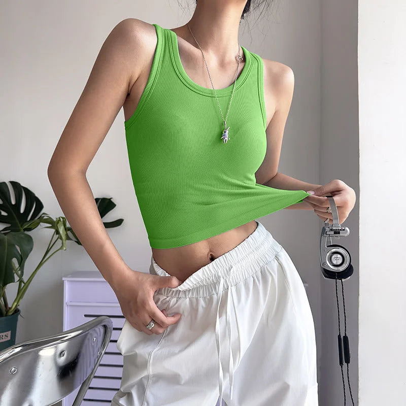 Contrast Trim Seamless Active Tank Top with Built-In Support