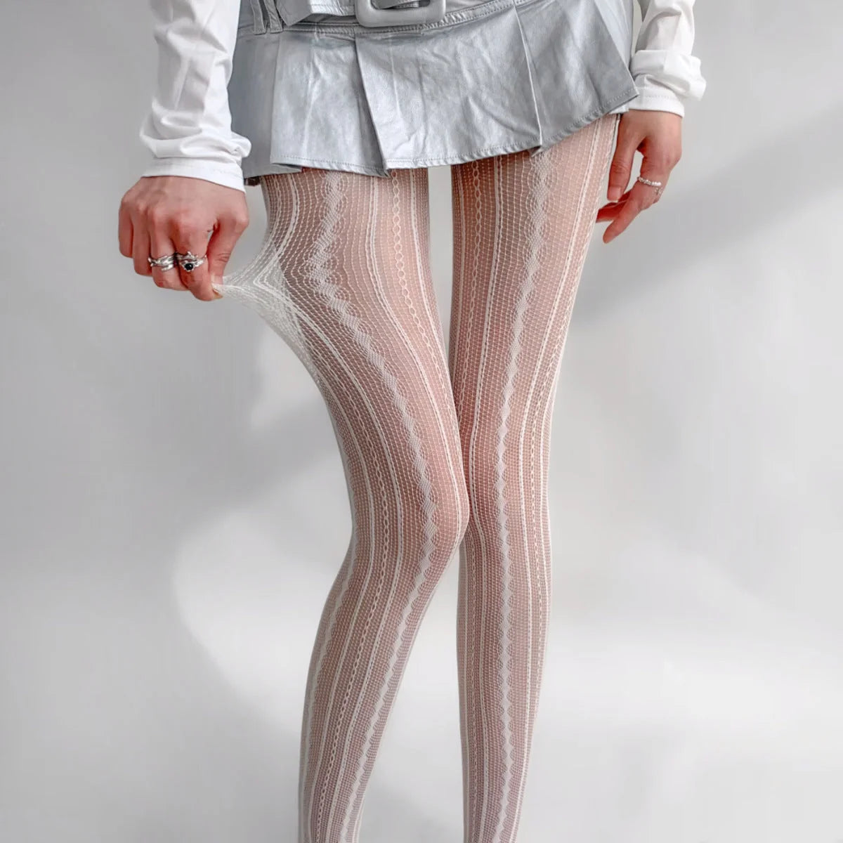 Ripped Lace Fishnet Tights Cutout Stockings Y2K Punk Style