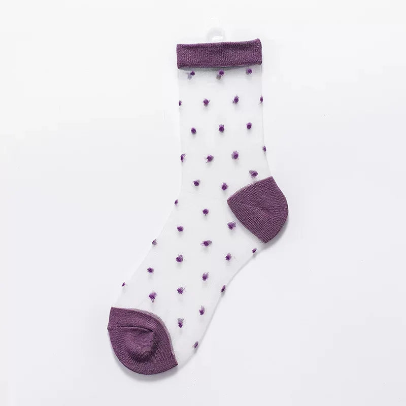 Sheer Polka Dot Sheer Socks for Women - Breathable Summer Mid Calf Socks