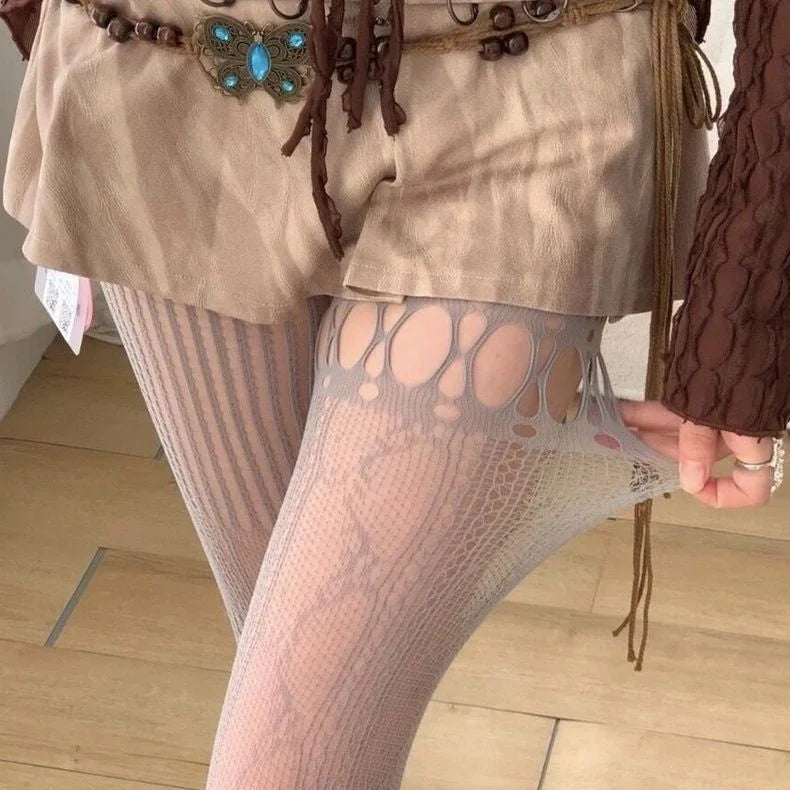 Lace Floral Mesh Tights - Sheer Patterned Pantyhose for Women