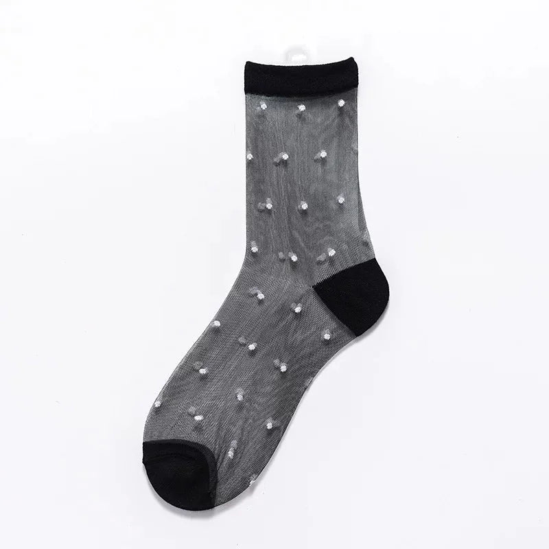 Sheer Polka Dot Sheer Socks for Women - Breathable Summer Mid Calf Socks