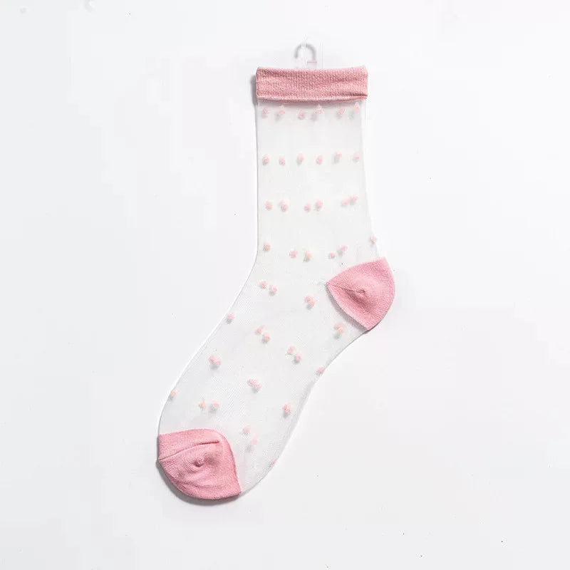 Sheer Polka Dot Sheer Socks for Women - Breathable Summer Mid Calf Socks