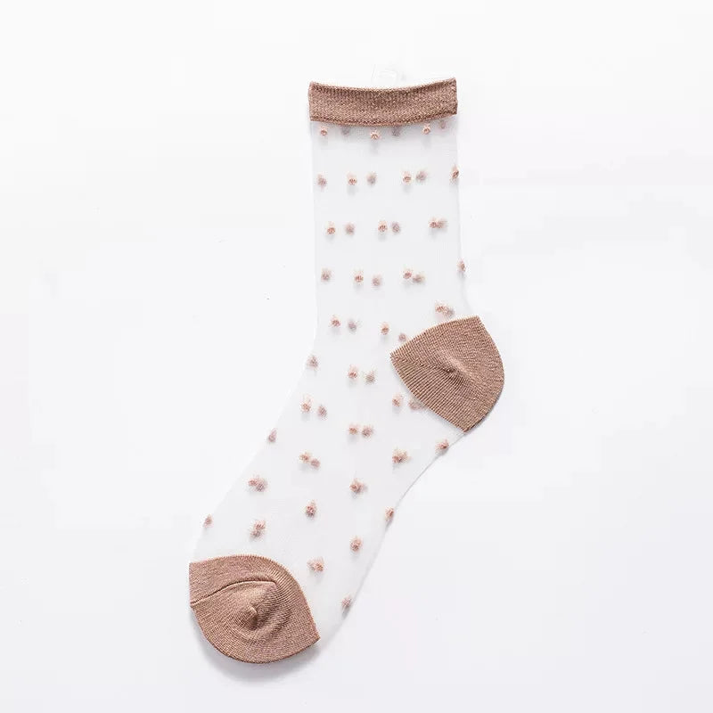 Sheer Polka Dot Sheer Socks for Women - Breathable Summer Mid Calf Socks