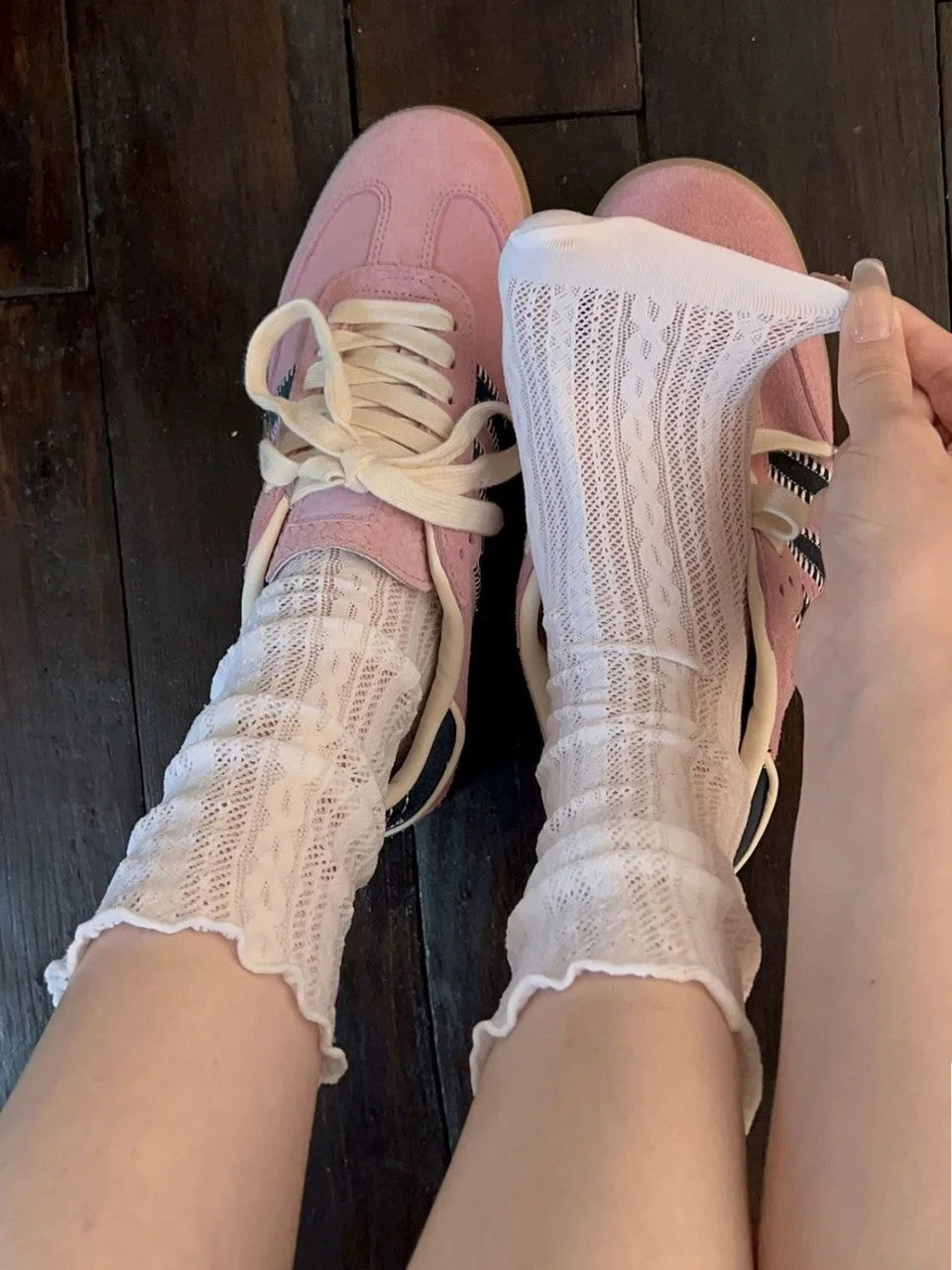 Lace Bow Mid-Calf Socks for Women - Cute Butterfly Frill Knee High Socks