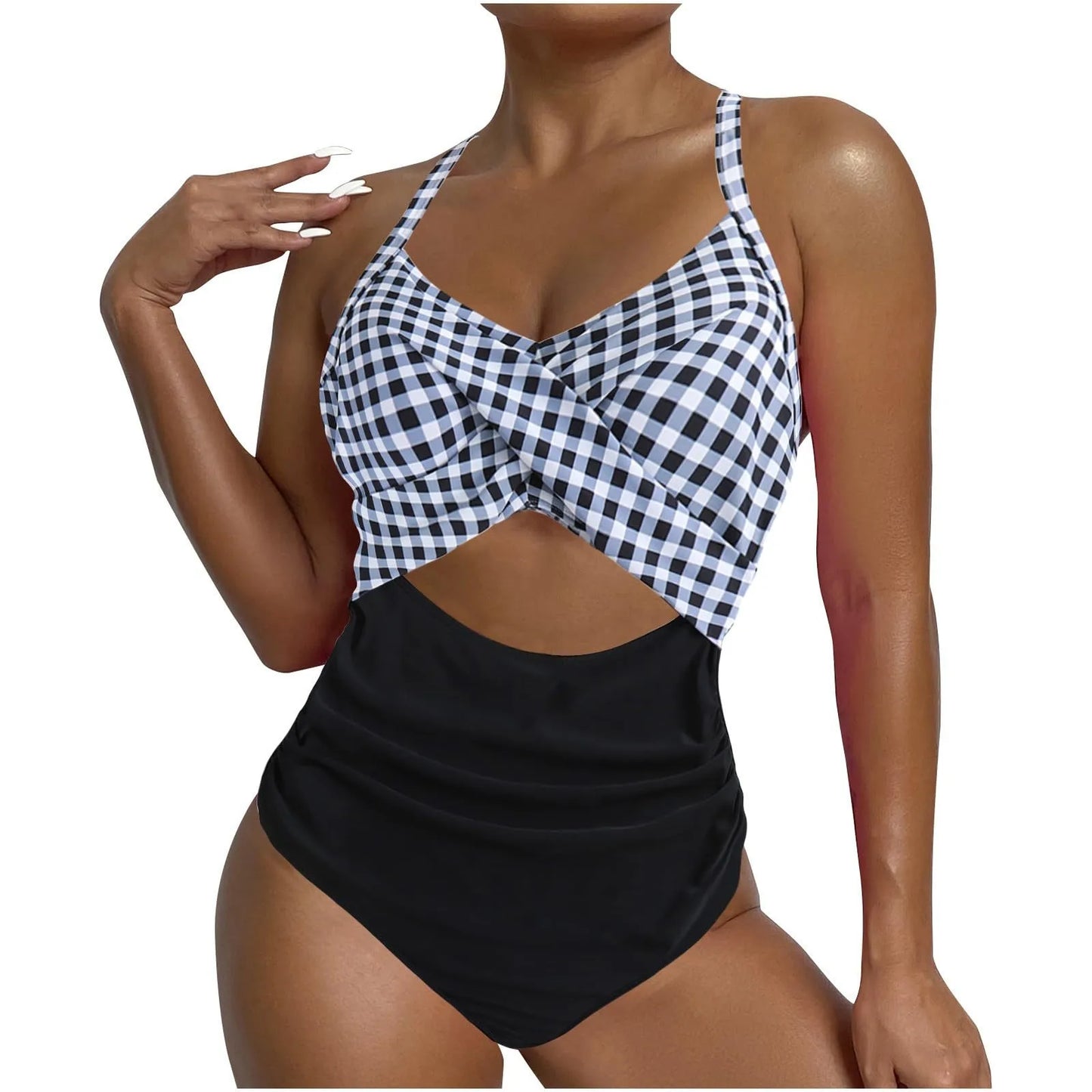 Sexy One Piece Swimsuit with Cut Out Cross Detail High Waist V-Neck Bathing Suit