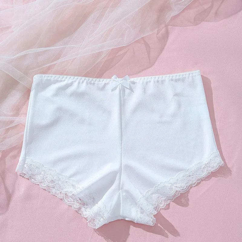 White Lace Bow Sexy Briefs Mid Waist Lingerie