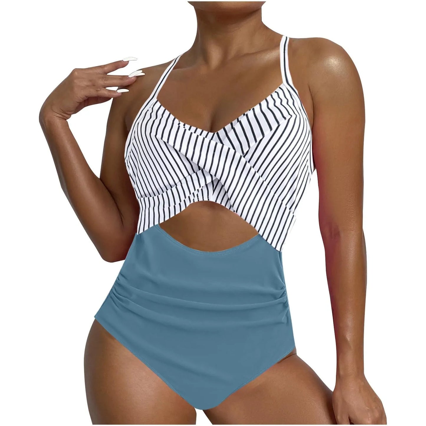 Sexy One Piece Swimsuit with Cut Out Cross Detail High Waist V-Neck Bathing Suit
