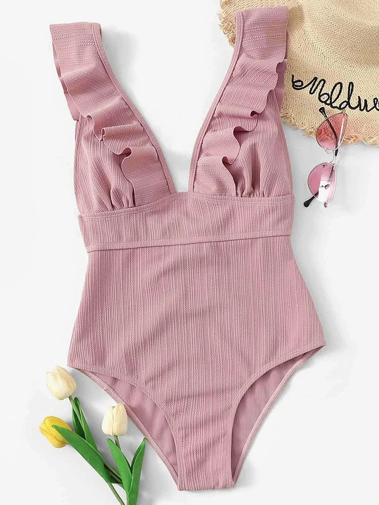 Sexy Ruffled Swimsuit One Piece Women Swimwear Woman 2026 Monokini Swimming Bathing Suits for Female Bodysuit Beach Wear