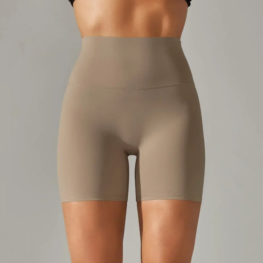 Women's New Style of Brushed Nude Fitness Yoga Shorts, High Waist Slim Fit Peach Hip Three Quarter Pants, Tight Running