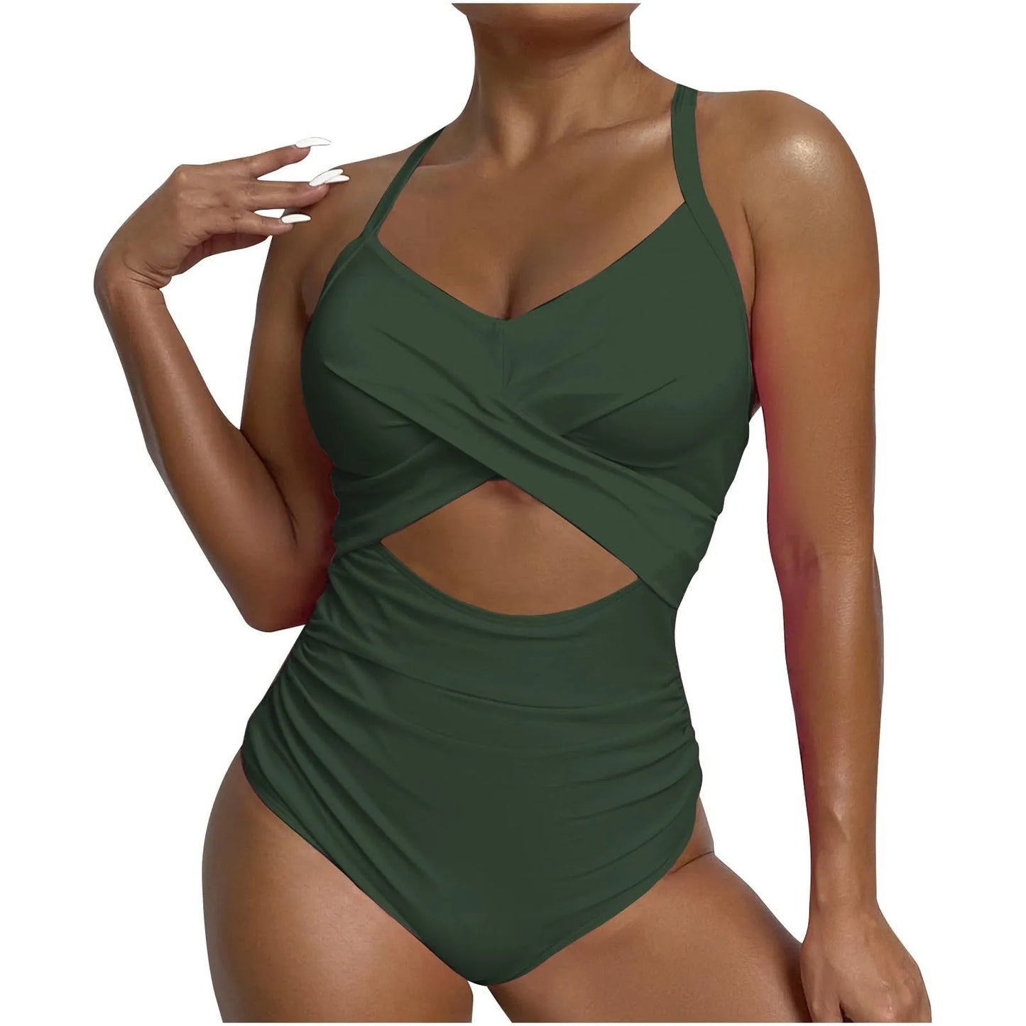Sexy One Piece Swimsuit with Cut Out Cross Detail High Waist V-Neck Bathing Suit