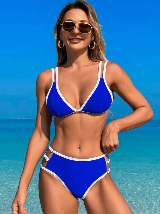 Miyouj Solid Bikinis Hollow Out Swimsuit 2025 Swimwear For Women Triangle Bathing Suit Bordered Biquini Mujer Bandage Beach Wear