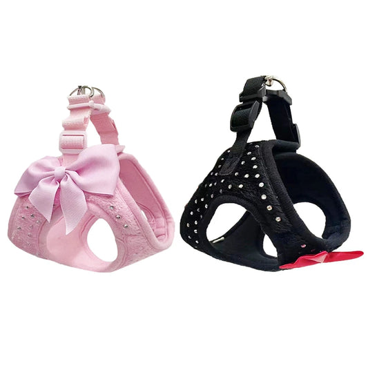 Small Diamond Decoration Soft Breathable Dog Chest Harness Vest Harness for Dogs Collar Pets Chest Strap Leash Cat Outside Walk