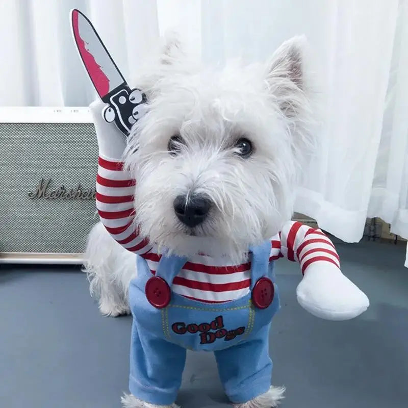 Useful Funny Dog Clothes Sweatshirt Set Cosplay Chucky Pet Clothes Party Costume Comical Outfits Halloween Dress Jumpsuit