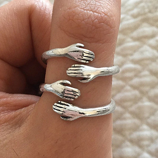 Vintage Love Hugging Hands Ring Opening Adjustable Rings For Women Men Wedding Party Couple Rings Jewelry Valentine's Day Gifts