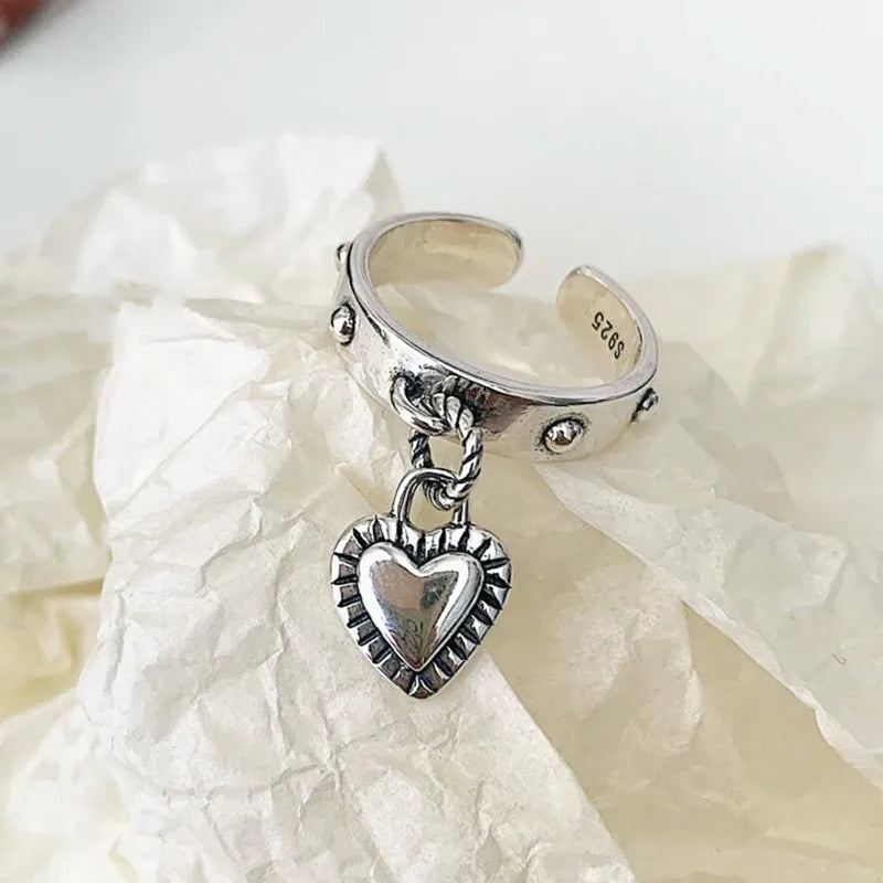 Vintage Retro Adjustable Open Love Heart Rings Female Geometric Accessories Personality Jewelry for Women